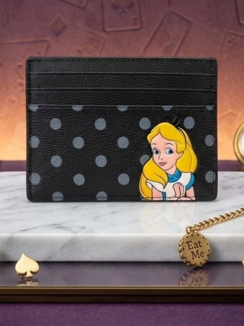 KATE SPADE x DISNEY Alice in Wonderland Polka Dot Card Holder Wallet LIMITED NEW